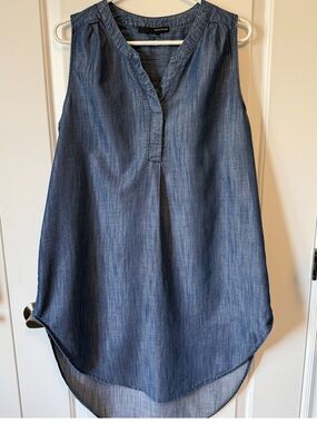 Harvé Bernard chambray tunic sleeveless long back lagenlook dress - sz Large